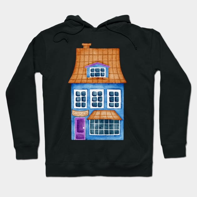 BLUE VILLAGE HOUSE WATERCOLOR Hoodie by ShamSahid